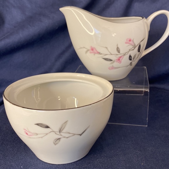 Vintage Cherry Blossom Fine 1067 ~ Cream & Sugar Bowl w/ Lid. ~ Japan - Picture 7 of 12